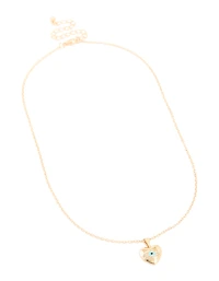 Gold Diamante Heart Evil Eye Pendant Necklace