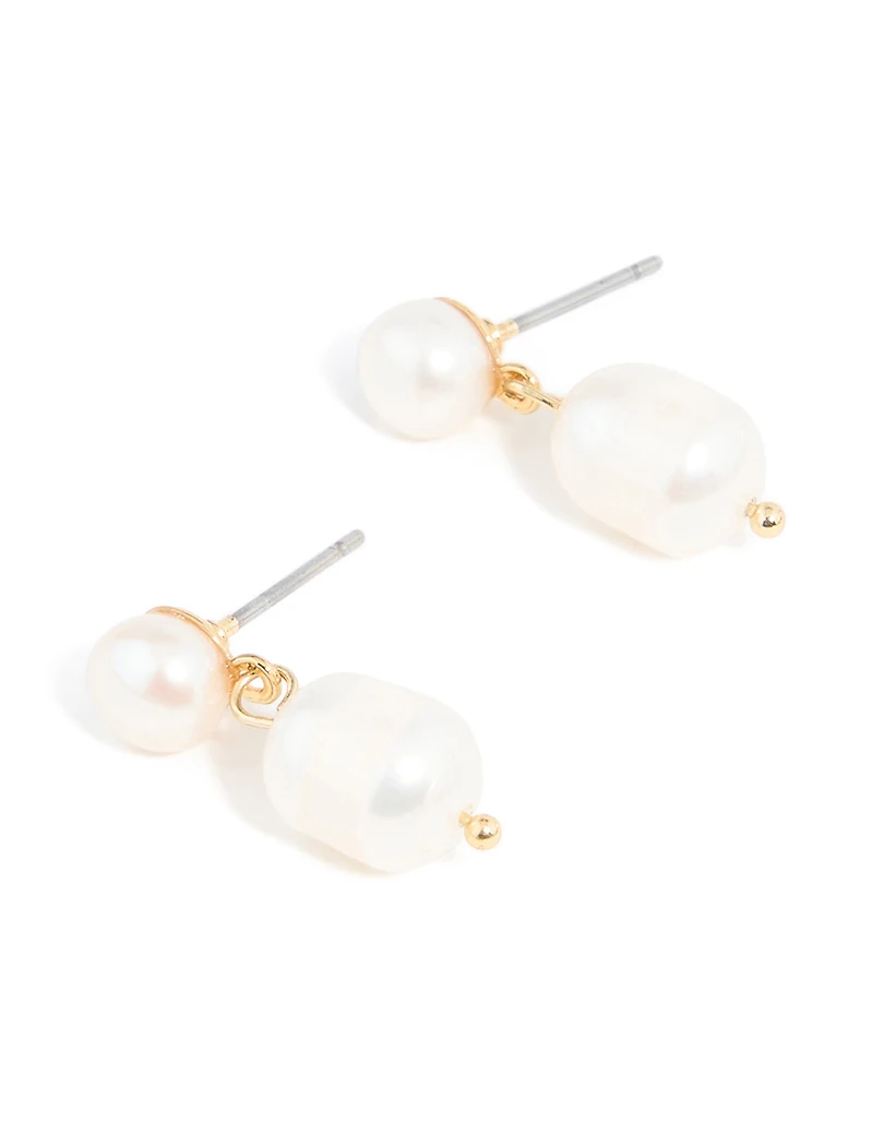 Gold Plated Freshwater Pearl Drop Earrings