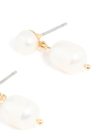 Gold Plated Freshwater Pearl Drop Earrings