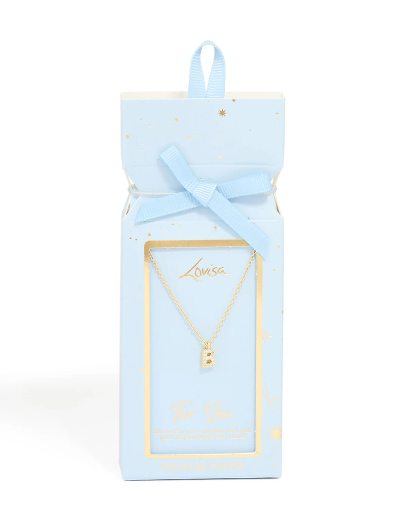 Collier pendentif cubique en laiton plaqué or en zirconia avec la lettre B