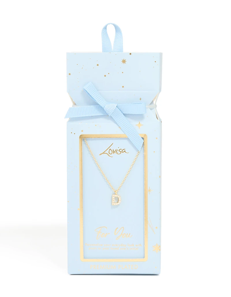 Collier cubique en zircone plaqué or avec lettre D