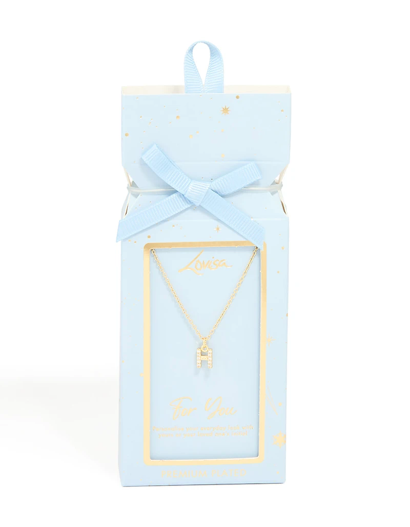 Collier cubique en zircone plaqué or avec la lettre H