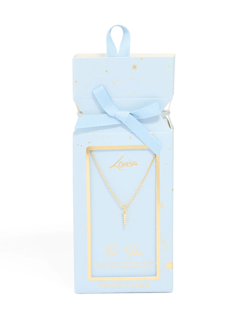 Collier cubique en laiton plaqué or avec zircone lettre I