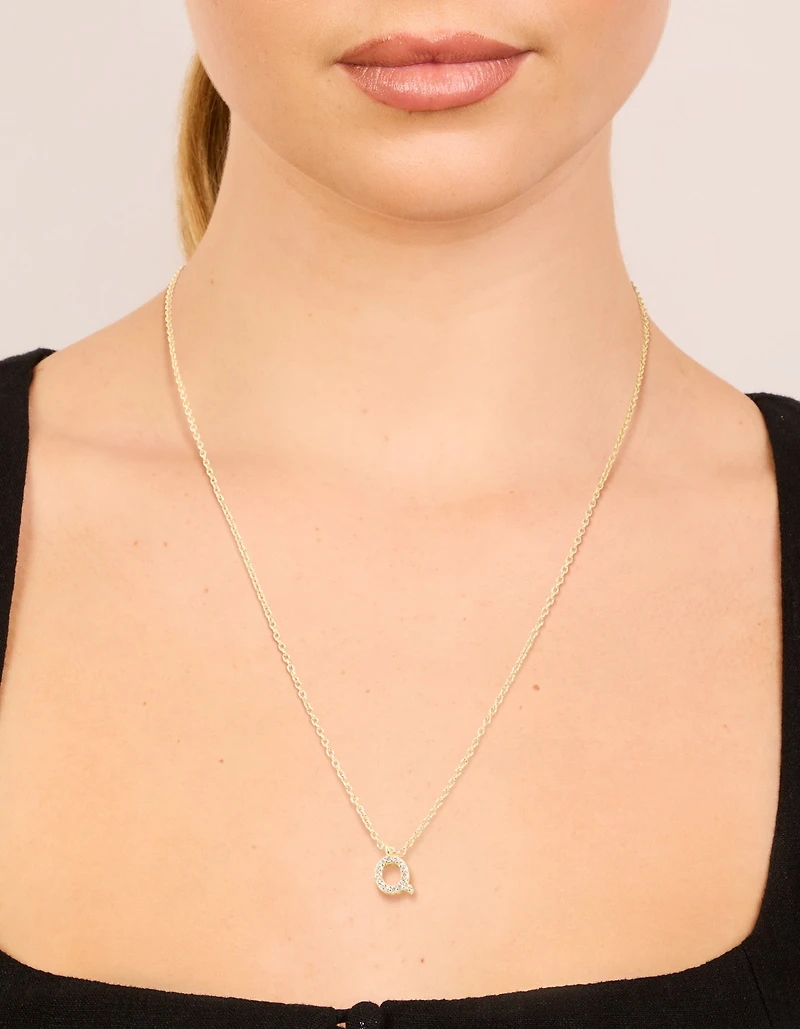 Gold Plated Brass Cubic Zirconia Letter Q Necklace