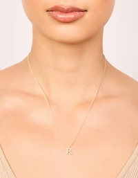 Gold Plated Brass Cubic Zirconia Letter R Necklace