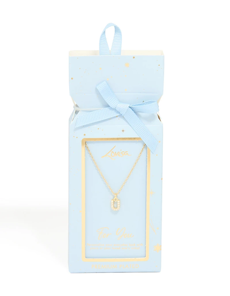 Gold Plated Cubic Zirconia Letter U Necklace