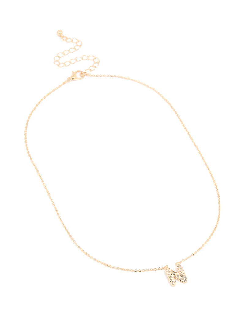 Kids Gold Cubic Zirconia Letter N Necklace