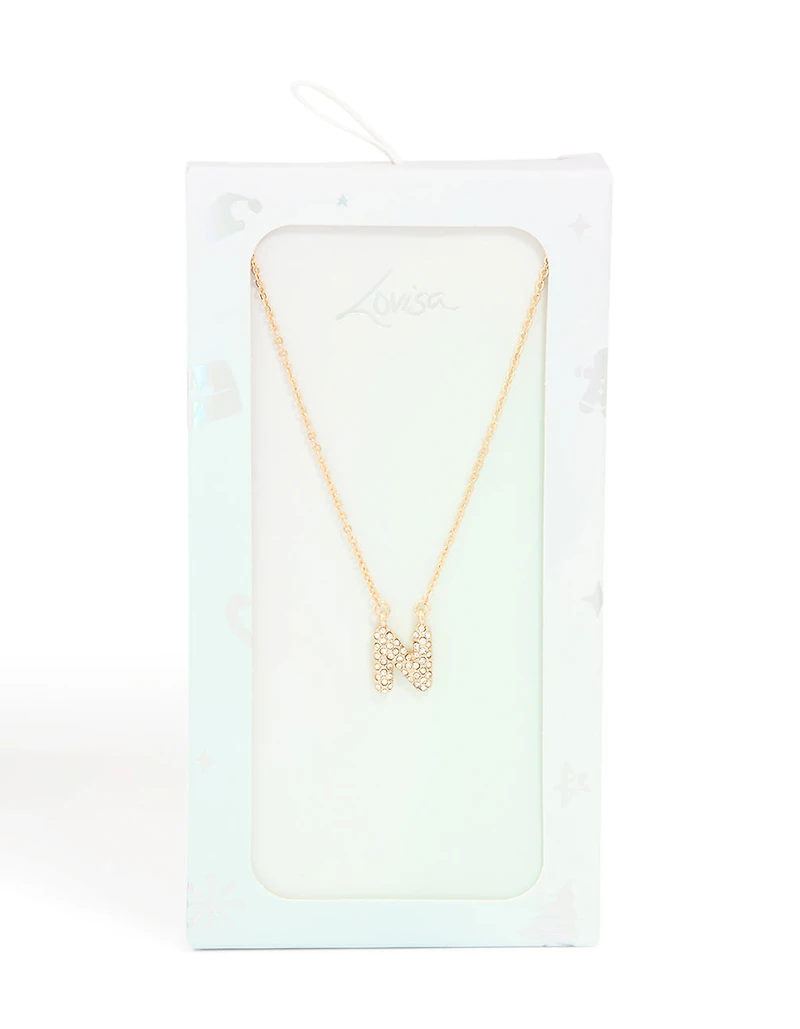 Kids Gold Cubic Zirconia Letter N Necklace