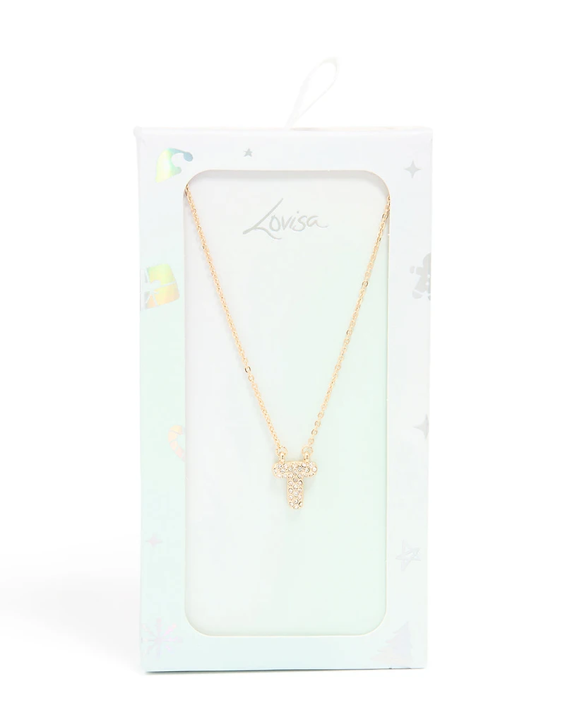 Collier cube en zircone en or pour enfants avec la lettre T