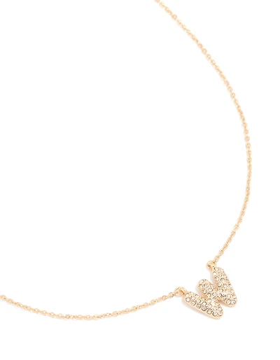 Kids Gold Cubic Zirconia Letter W Necklace
