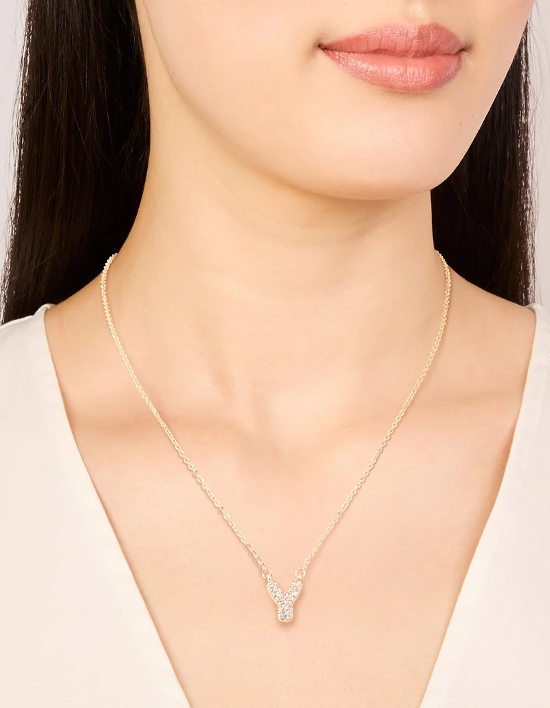 Kids Gold Cubic Zirconia Letter Y Necklace