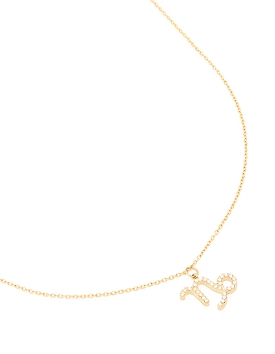 Collier inoxydable imperméable plaqué or en zircone et capricorne