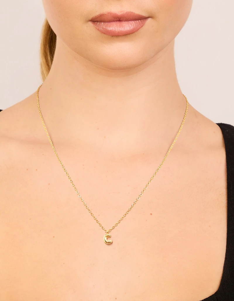 Collier mini bulle en acier inoxydable plaqué or imperméable avec la lettre C