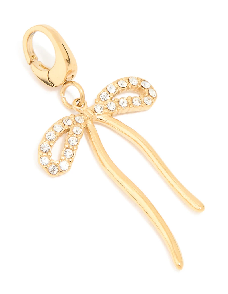 Waterproof Gold Plated Stainless Steel Pavé Cubic Zirconia Bow Charm