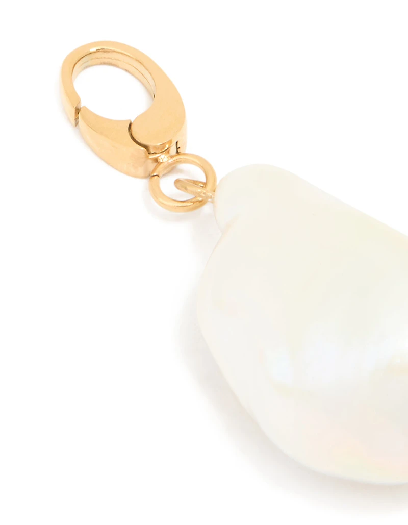 Waterproof Gold Plated Stainless Steel Freshwater Pearl Charm