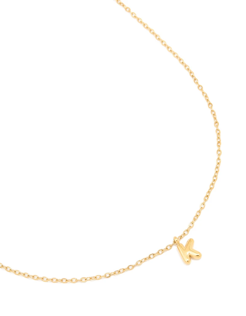 Collier mini-bulle en acier inoxydable plaqué or imperméable avec une lettre K