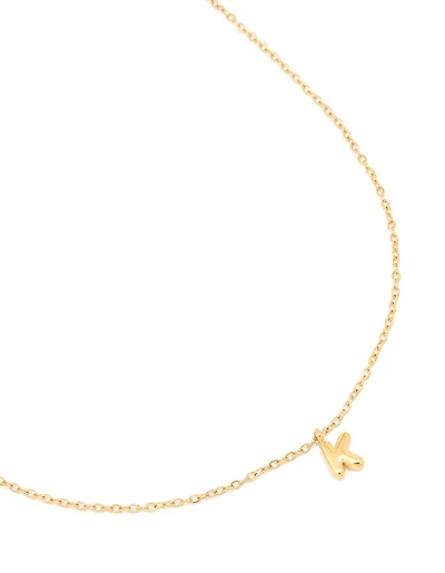 Collier mini-bulle en acier inoxydable plaqué or imperméable avec une lettre K