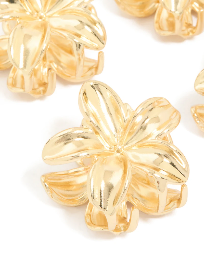 Gold Mini Frangipani Flower Claw Clips 4-Pack