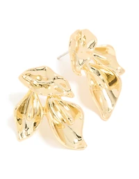 Gold Plated Brass Flower Mirror Statement Earrings
