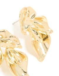 Gold Plated Brass Flower Mirror Statement Earrings