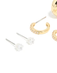 Boucles d’oreilles cubiques en zircone et boucles d’oreilles en métal mixte, paquet de 3