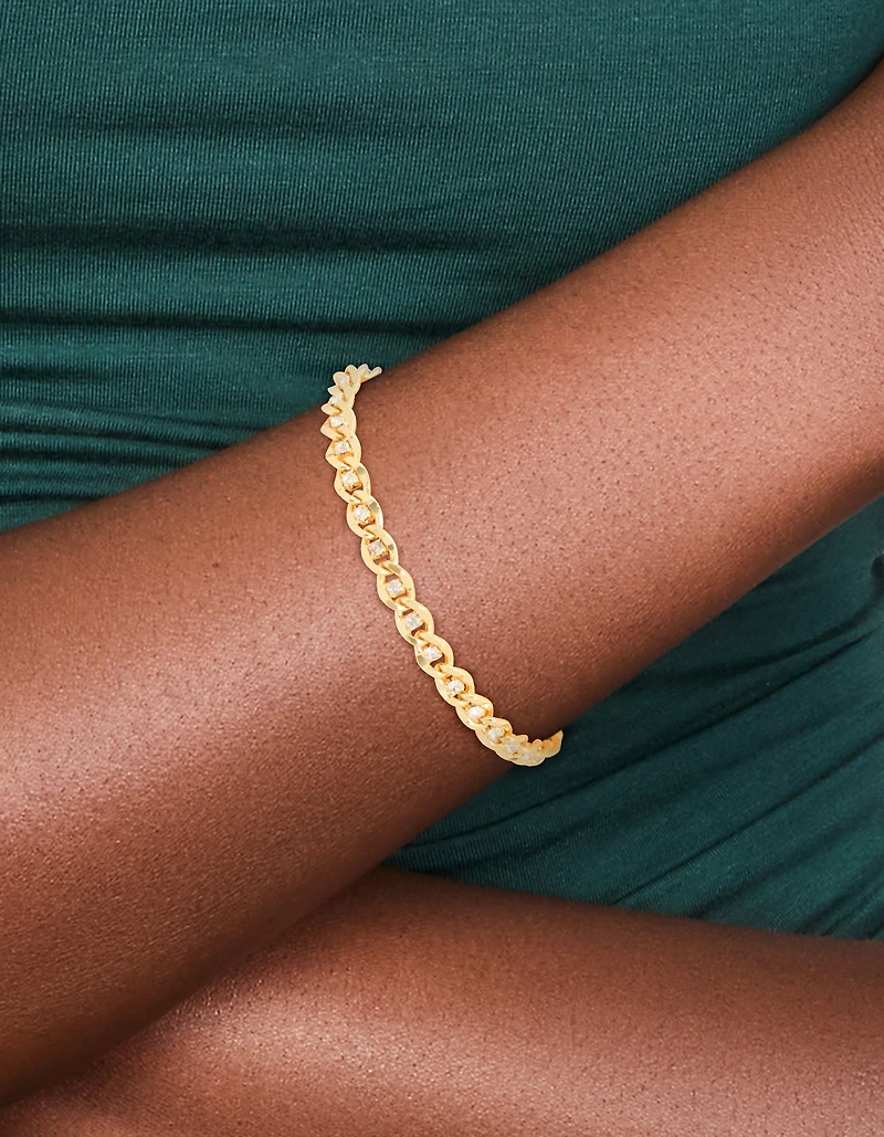 Gold Plated Brass Cubic Zirconia Diamante Chain Bracelet