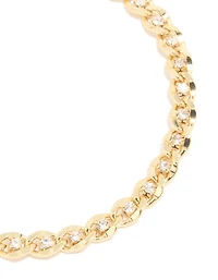 Gold Plated Brass Cubic Zirconia Diamante Chain Bracelet