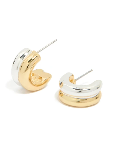 Mixed Metal Ribbed Illusion Hoop Earrings