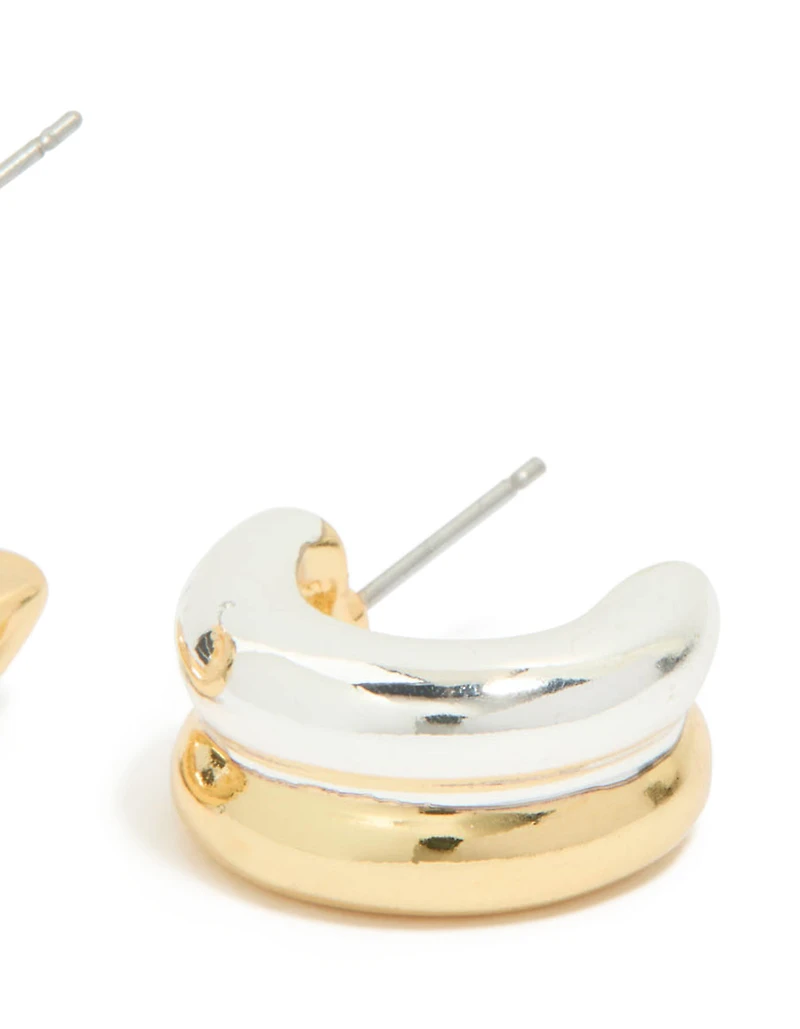 Mixed Metal Ribbed Illusion Hoop Earrings