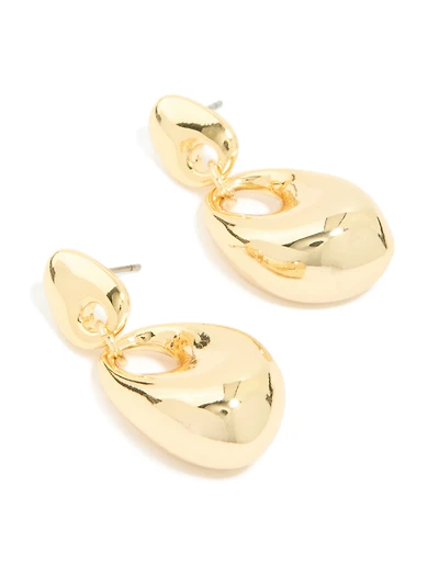 Gold Plated Molten Oval Drop Earrings