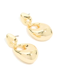 Gold Plated Molten Oval Drop Earrings