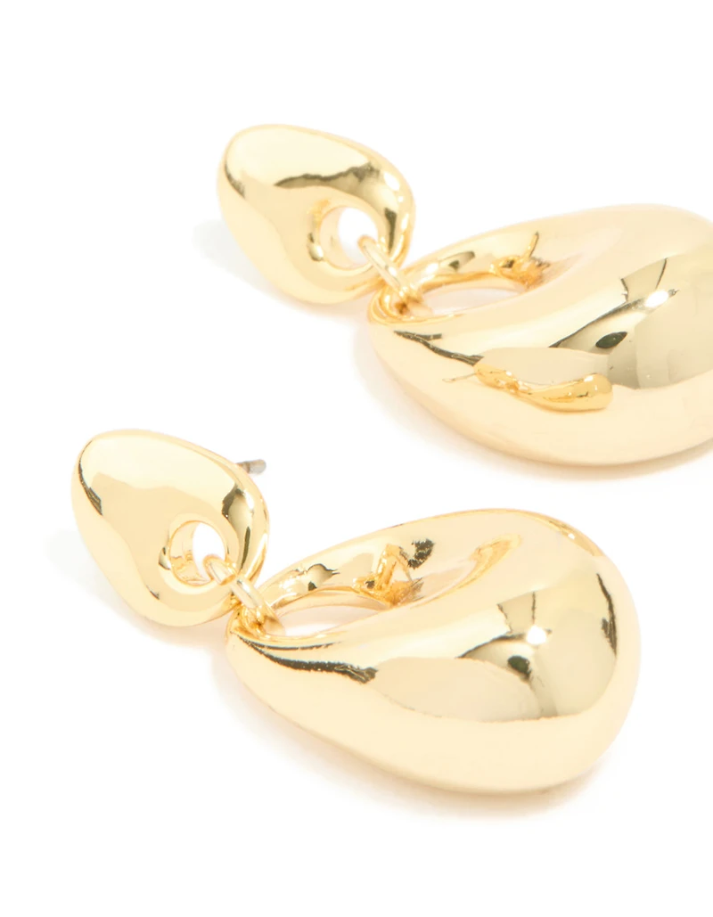 Gold Plated Molten Oval Drop Earrings