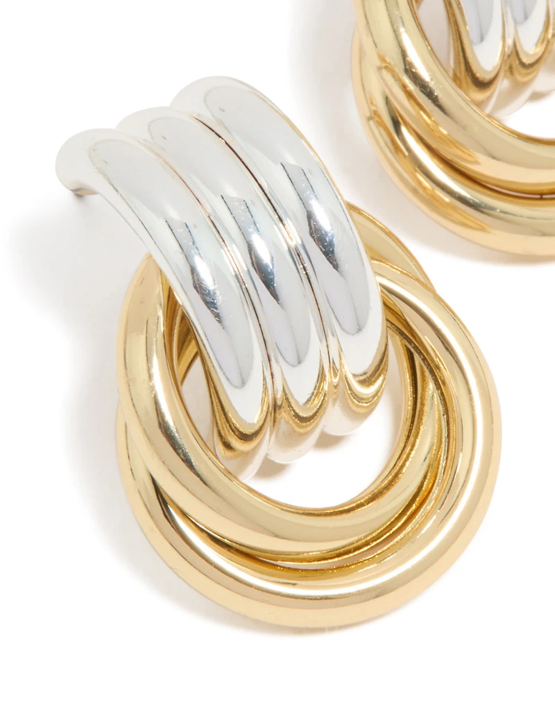 Mixed Metal Plated Doorknocker Knot Earrings