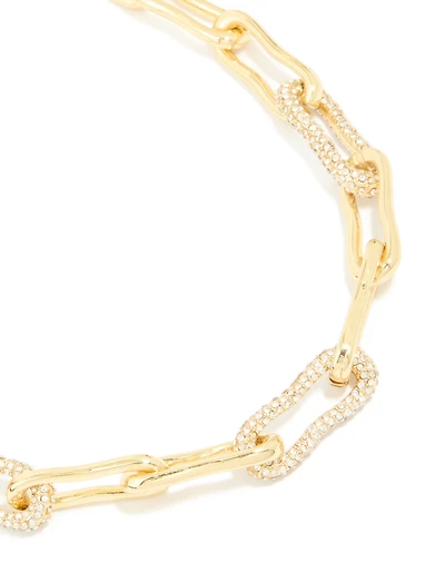 Gold Plated Diamante Wavy Chain Link Necklace