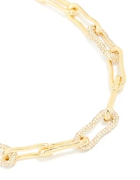 Gold Plated Diamante Wavy Chain Link Necklace