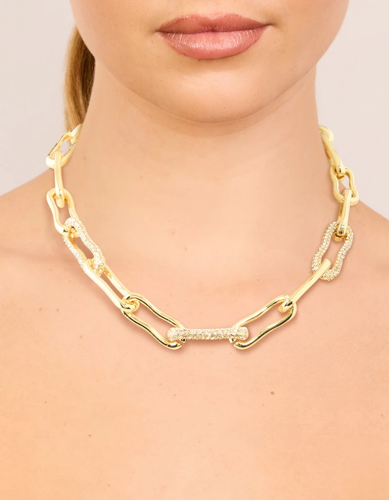Gold Plated Diamante Wavy Chain Link Necklace
