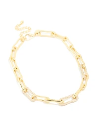 Gold Plated Diamante Wavy Chain Link Necklace