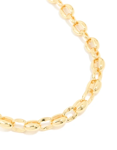 Gold Plated Chunky Round Chain Link Necklace