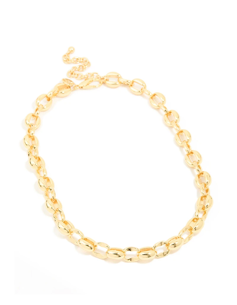 Gold Plated Chunky Round Chain Link Necklace