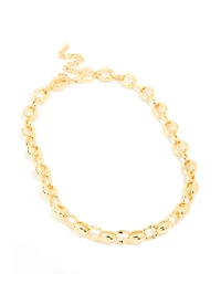 Gold Plated Chunky Round Chain Link Necklace