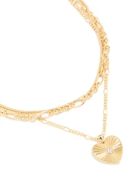 Gold Plated Heart Chain Layered Necklace