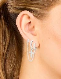 Croix cubique en argent et boucles d’oreilles en chaîne en zircone cubique en paquet de 2