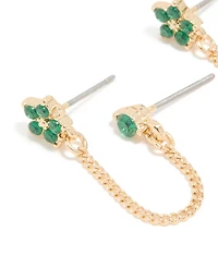 Chaîne florale en zircone cubique vert doré et boucles d’oreilles Huggie en paquet de 2