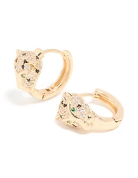 Gold Cubic Zirconia Panther Huggie Earrings