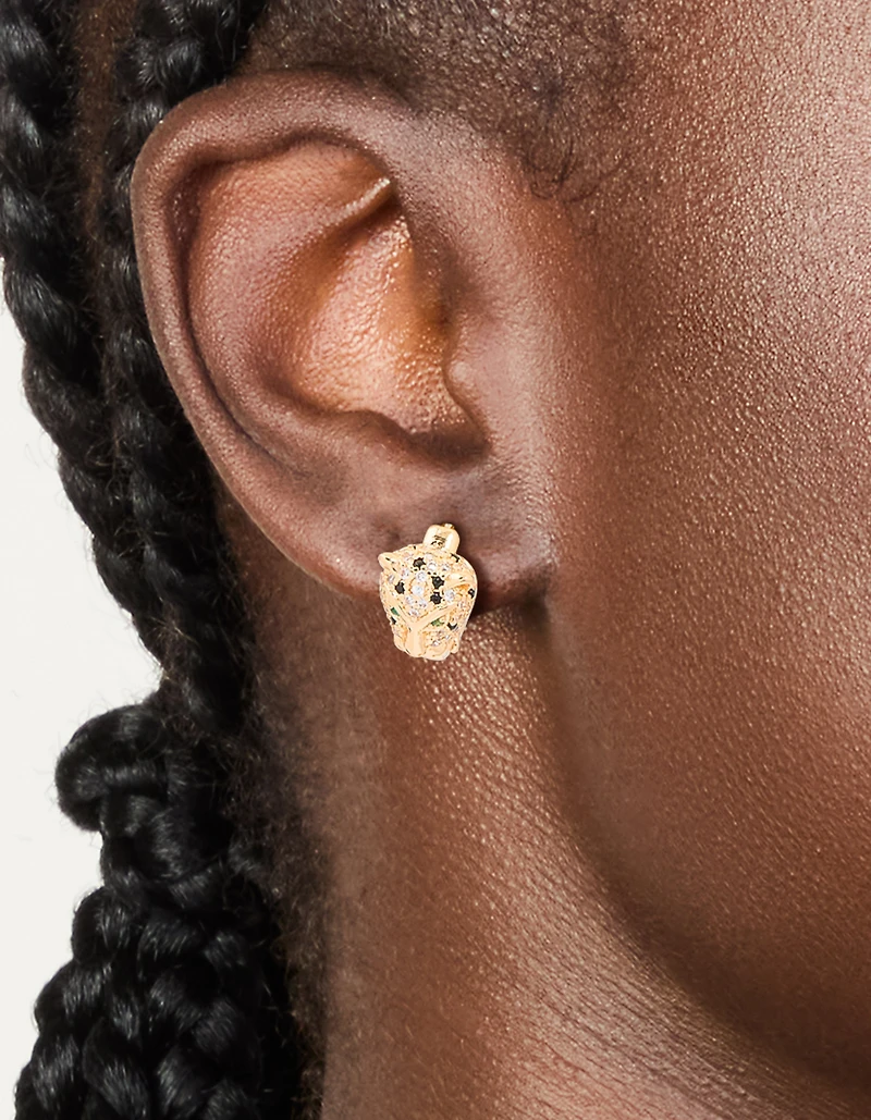 Gold Cubic Zirconia Panther Huggie Earrings