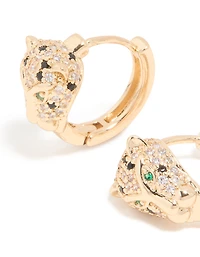 Gold Cubic Zirconia Panther Huggie Earrings