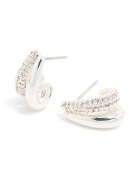Silver Plated Mini Cubic Zirconia Double Hoop Earrings