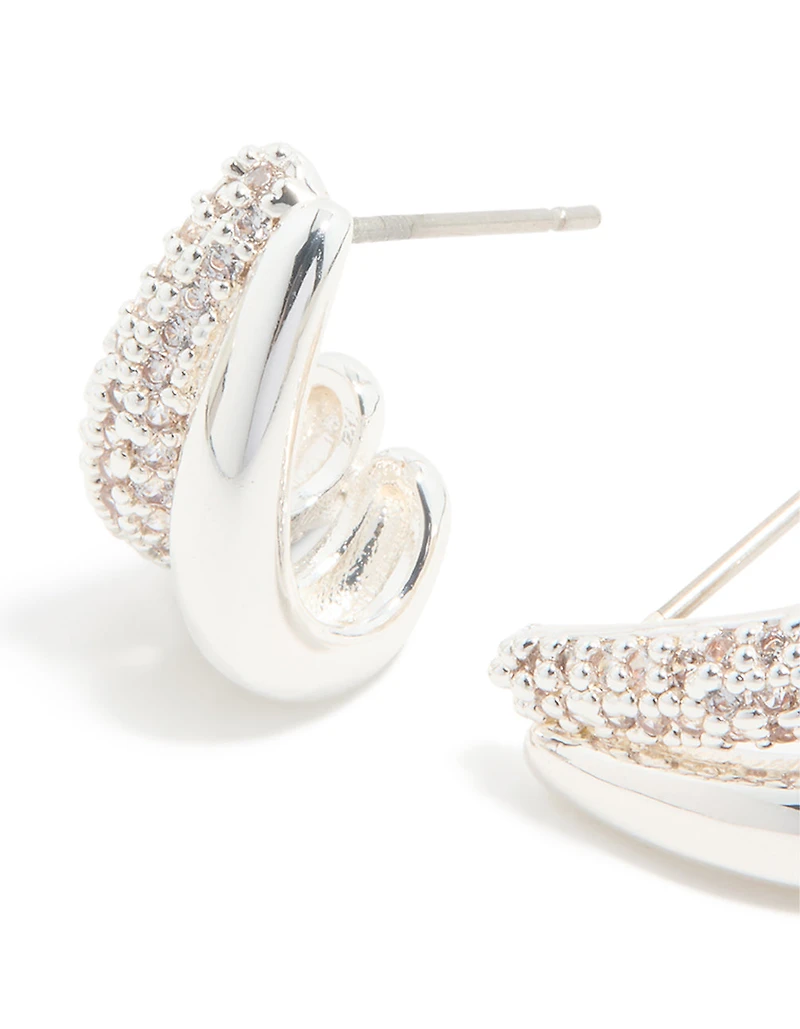 Silver Plated Mini Cubic Zirconia Double Hoop Earrings