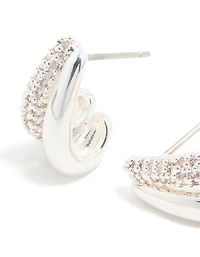 Silver Plated Mini Cubic Zirconia Double Hoop Earrings