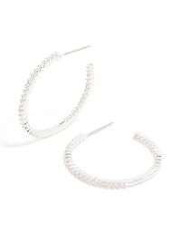 Silver Plated Thin Cubic Zirconia Hoop Earrings